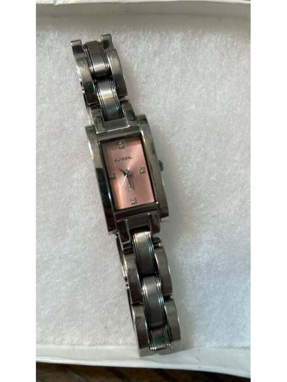 Fossil F2 ES-9900 Women’s Silver Tone Watch Pink Dial – Working